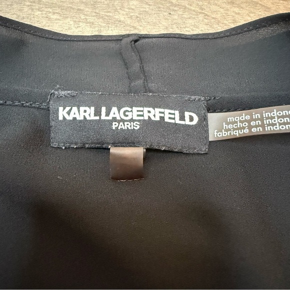 Karl Lagerfeld Sheet Black Sleeveless Blouse with Notched Collar - Picture 7 of 10
